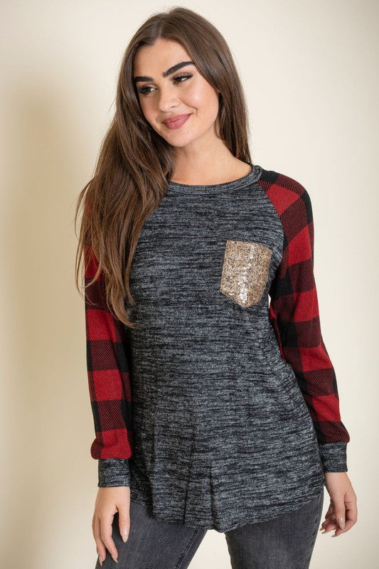 Checker Sleeve Sequin Pocket Tunic