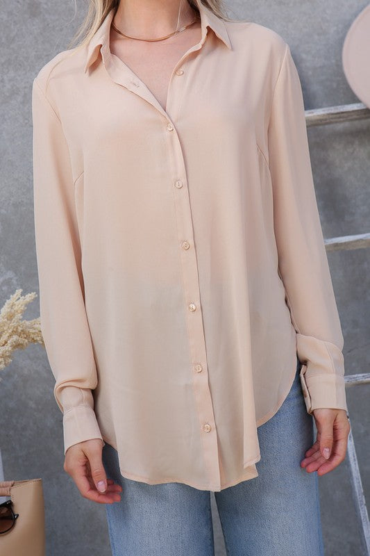 Oversized button down chiffon blouse