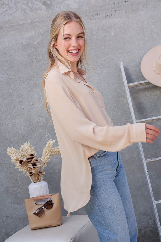 Oversized button down chiffon blouse