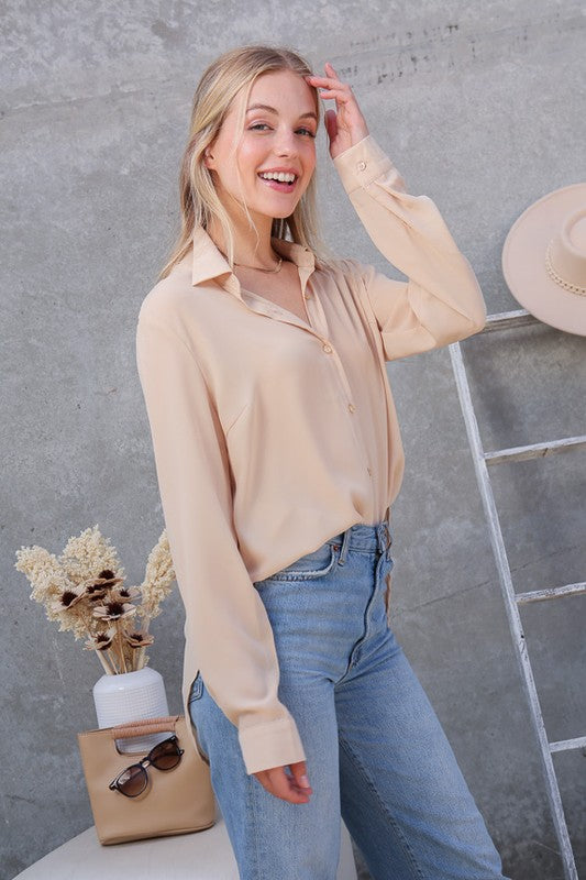 Oversized button down chiffon blouse