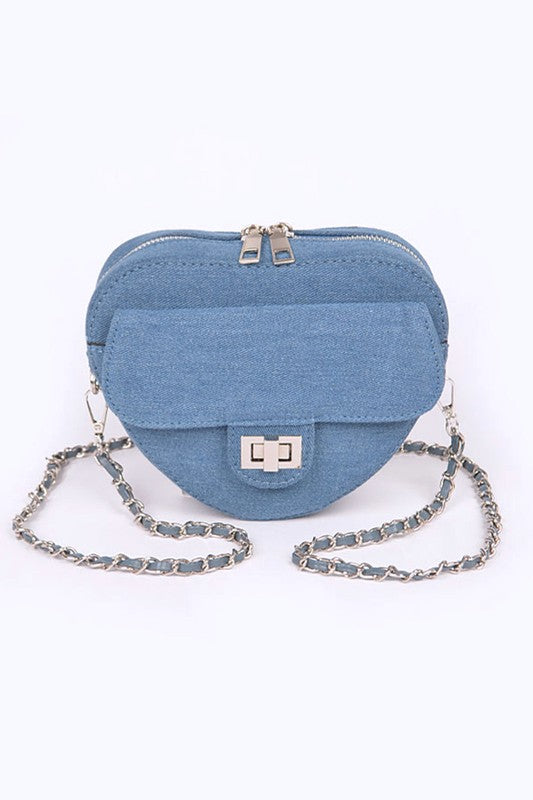 Denim Heart Shape Crossbody Swing Bag