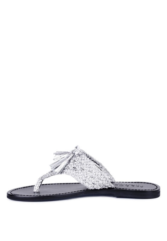 Beach natural cotton woven thong flats