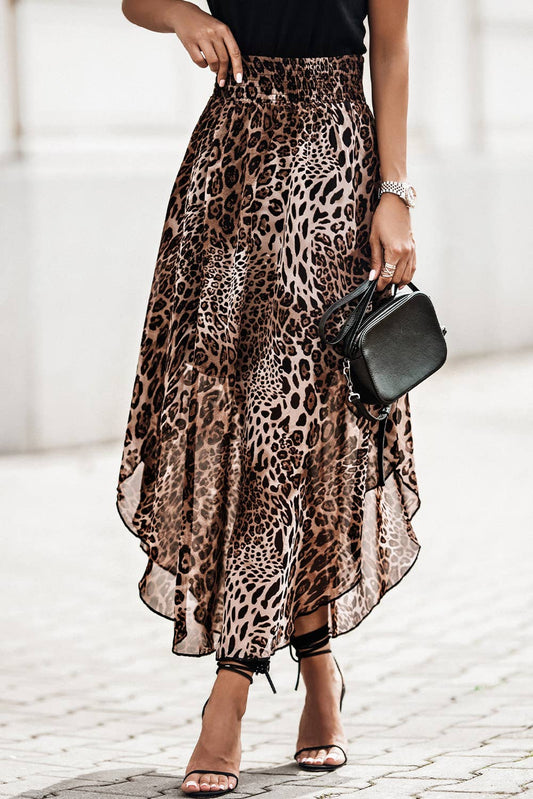 Umorger - Smocked Waist Leopard Skirt